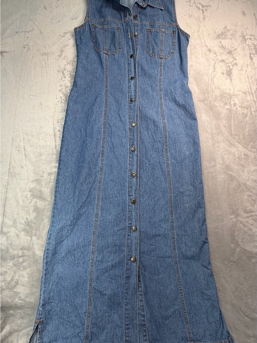 Sleeveless Button-Front Denim Maxi Dress in Blue 100%cotton Women’s Summer M